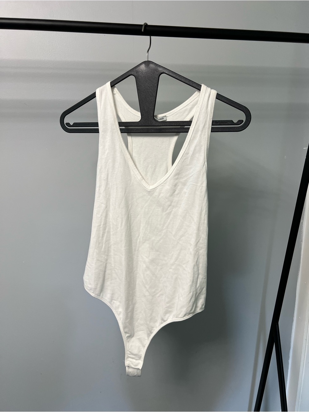 Charlotte Russe White V-Neck Racerback Bodysuit